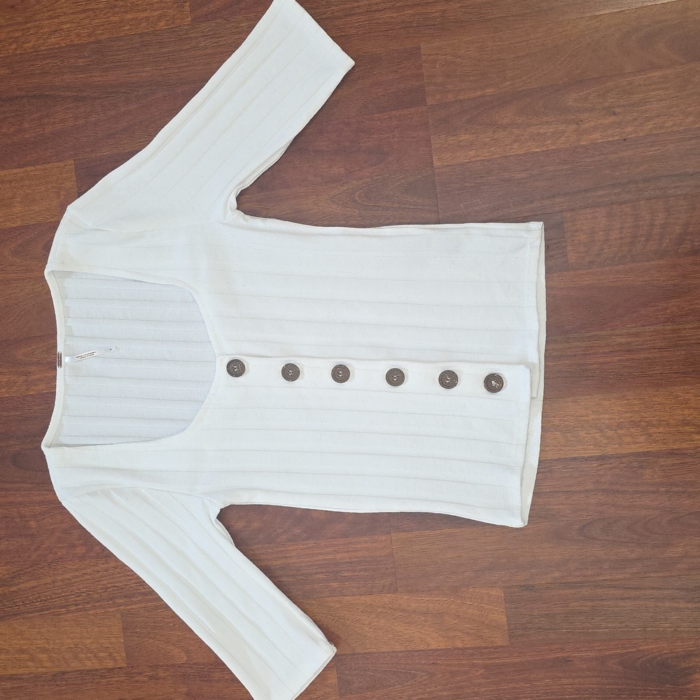 Free People Cream Ribbed Knit Top